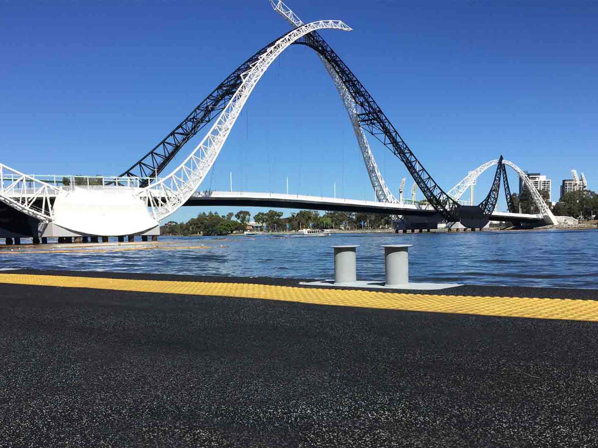 Rubber flooring on Jetty at Burswood in Perth with bridge in background