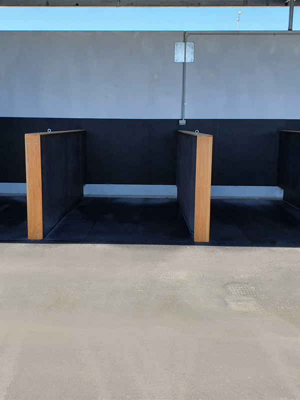 Day stalls for horses at Belmont Park Racecourse - lined with rubber flooring for comfort
