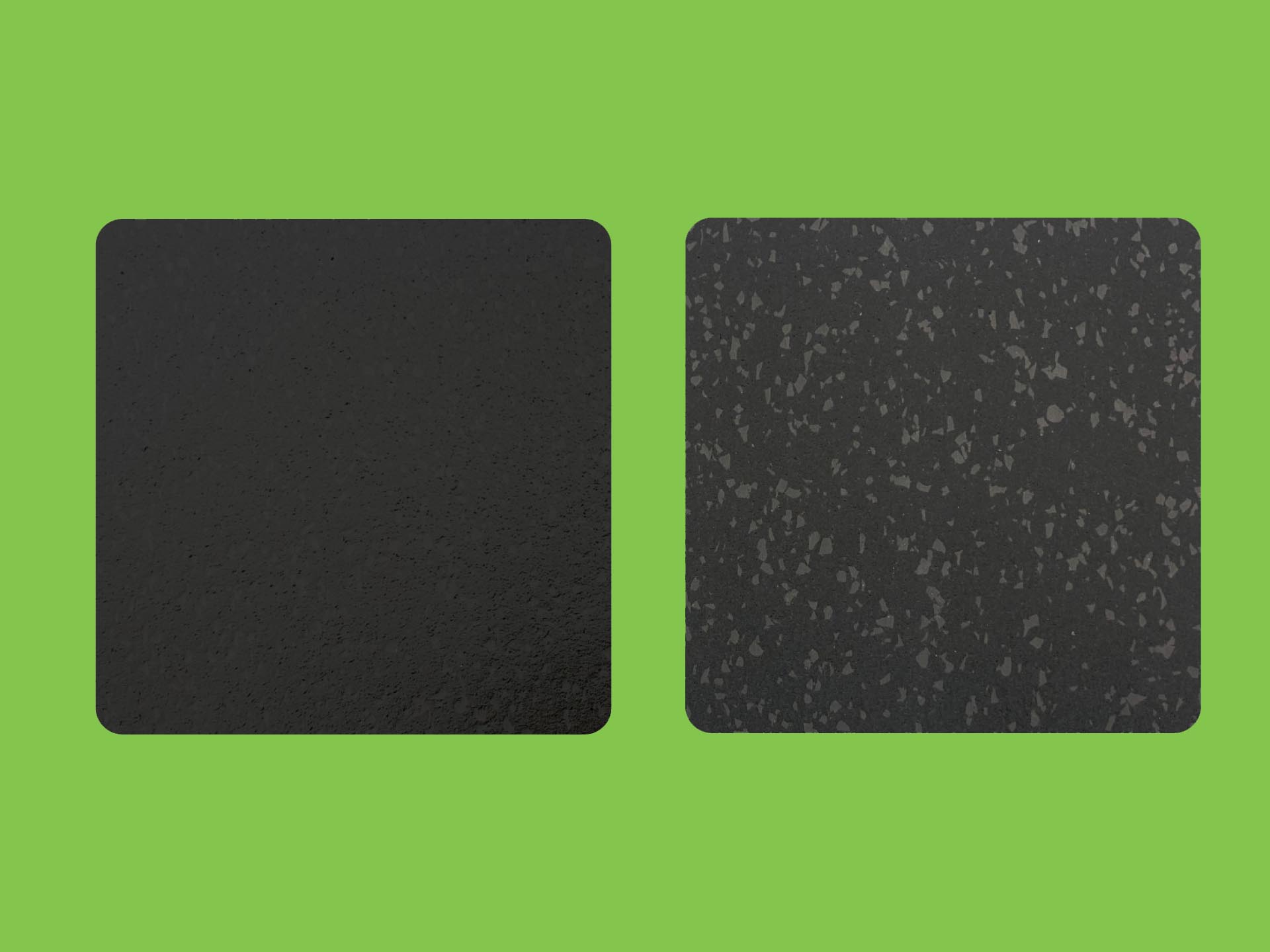 A comparison of two rubber flooring samples - one sample is sealed the other is unsealed.